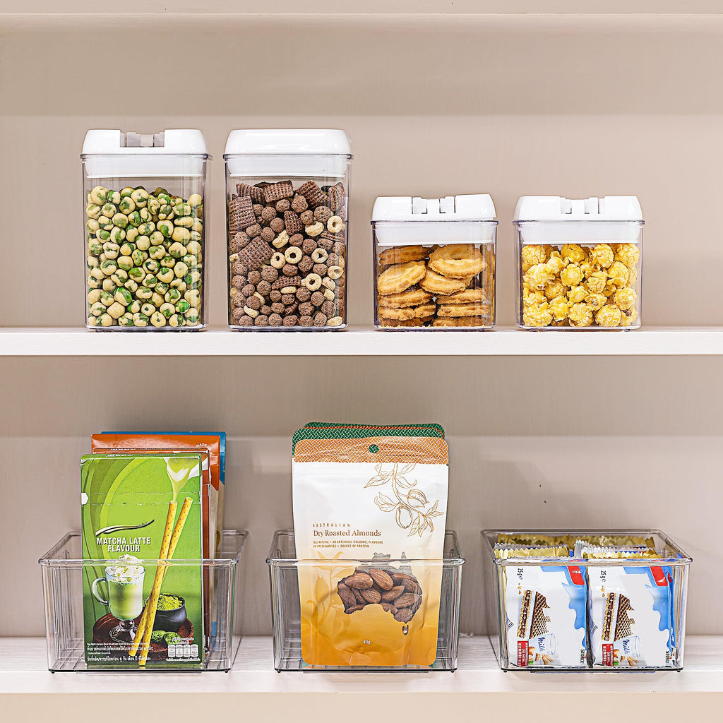 4 Pack Food Storage Organizer Bins, Clear Plastic, 4 Compartments